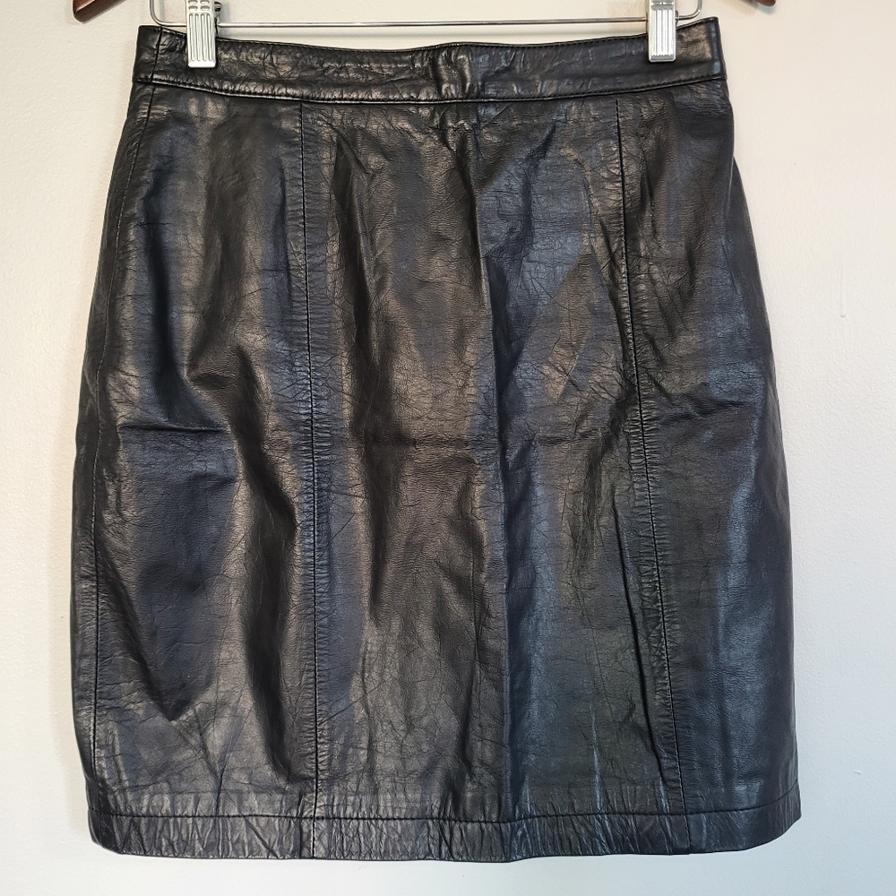 Wilson's Vintage Y2K Canada Leather Classic Black Moto Skirt Size 12